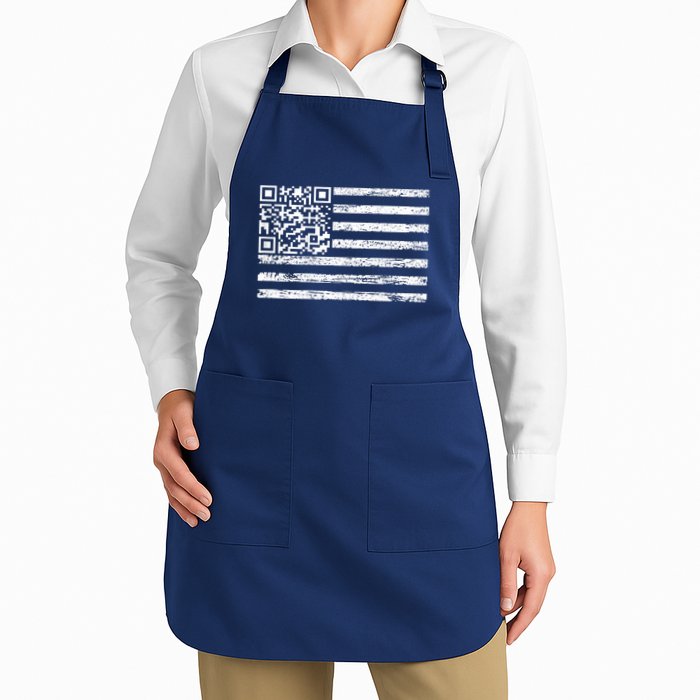 Funny Qr Scan Me President Dancing Code Usa Flag Full-Length Apron With Pockets