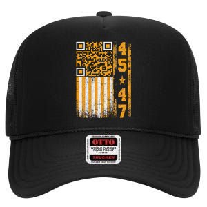 Funny Qr Scan Me President Trump 4547 Trump Dancing Code High Crown Mesh Back Trucker Hat