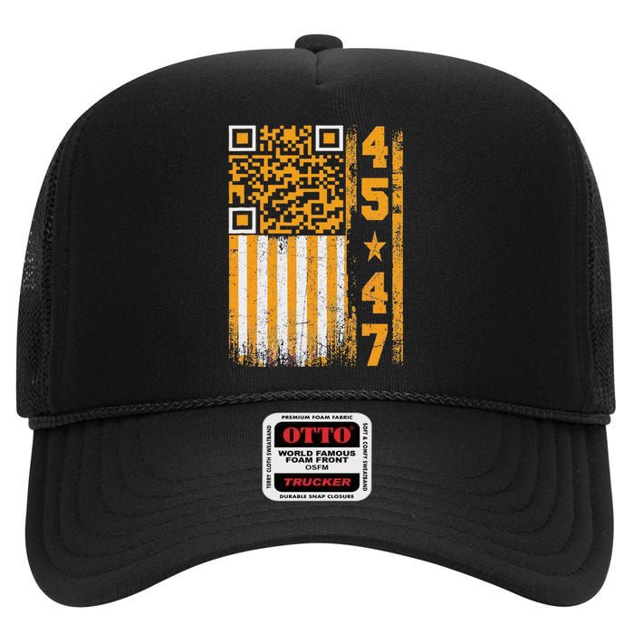 Funny Qr Scan Me President Trump 4547 Trump Dancing Code High Crown Mesh Back Trucker Hat