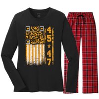 Funny Qr Scan Me President Trump 4547 Trump Dancing Code Women's Long Sleeve Flannel Pajama Set 