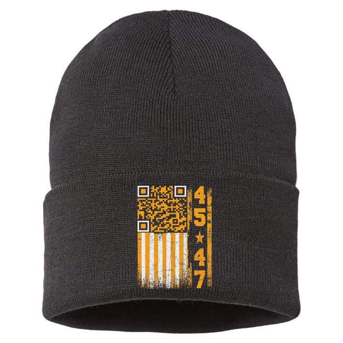 Funny Qr Scan Me President Trump 4547 Trump Dancing Code Sustainable Knit Beanie