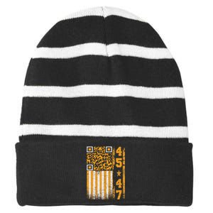 Funny Qr Scan Me President Trump 4547 Trump Dancing Code Striped Beanie with Solid Band