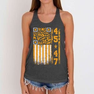 Funny Qr Scan Me President Trump 4547 Trump Dancing Code Women's Knotted Racerback Tank