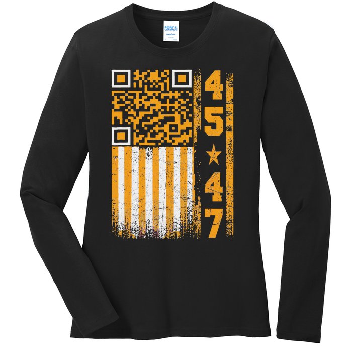 Funny Qr Scan Me President Trump 4547 Trump Dancing Code Ladies Long Sleeve Shirt