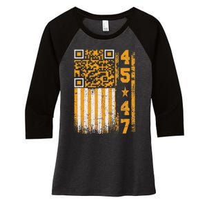 Funny Qr Scan Me President Trump 4547 Trump Dancing Code Women's Tri-Blend 3/4-Sleeve Raglan Shirt