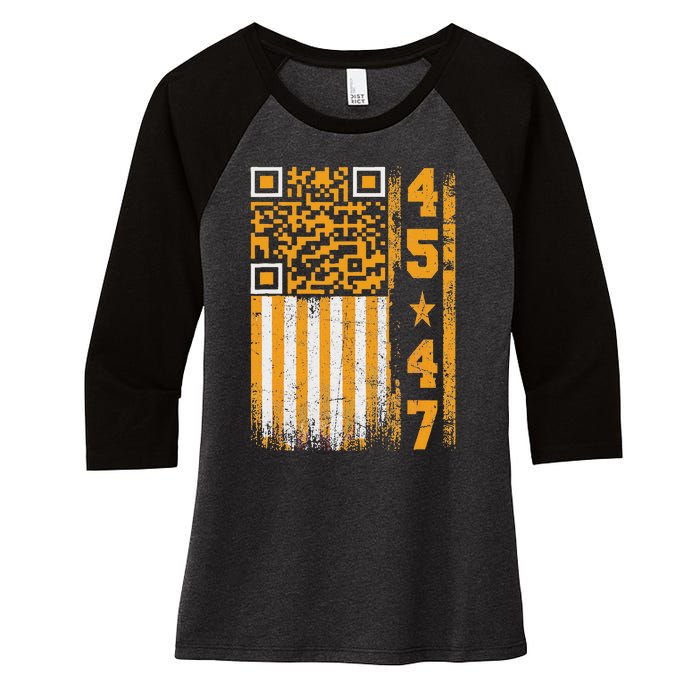 Funny Qr Scan Me President Trump 4547 Trump Dancing Code Women's Tri-Blend 3/4-Sleeve Raglan Shirt