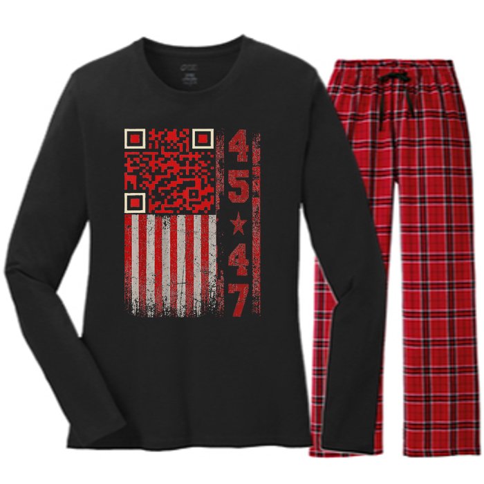 Funny Qr Scan Me President Trump 4547 Trump Dancing Code Women's Long Sleeve Flannel Pajama Set 