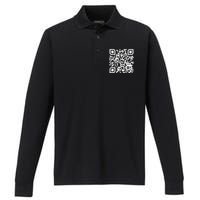 Funny Qr Scan Code Humor Hidden Message Sarcastic Troll Performance Long Sleeve Polo