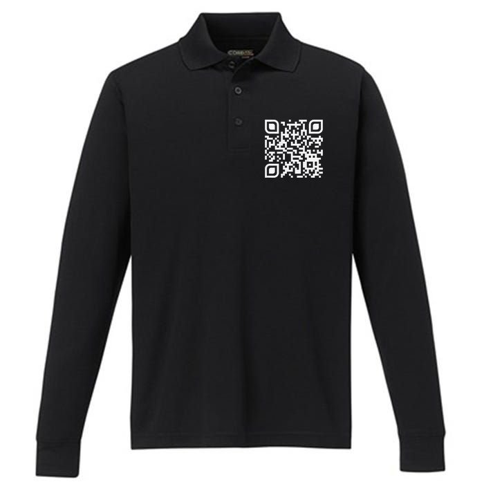 Funny Qr Scan Code Humor Hidden Message Sarcastic Troll Performance Long Sleeve Polo