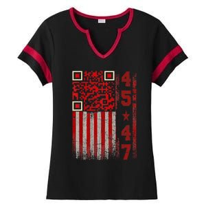 Funny Qr Scan Me President Trump 4547 Trump Dancing Code Ladies Halftime Notch Neck Tee