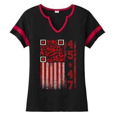 Funny Qr Scan Me President Trump 4547 Trump Dancing Code Ladies Halftime Notch Neck Tee