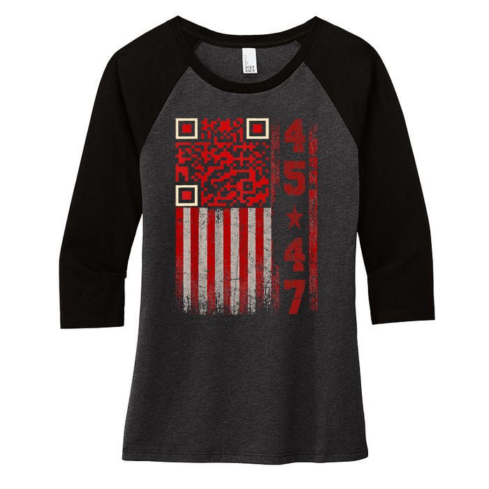 Funny Qr Scan Me President Trump 4547 Trump Dancing Code Women's Tri-Blend 3/4-Sleeve Raglan Shirt