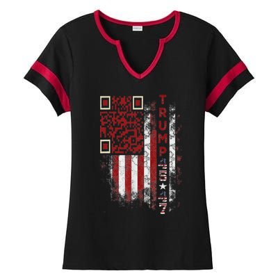 Funny Qr Scan Me President Trump 4547 Trump Dancing Code Ladies Halftime Notch Neck Tee