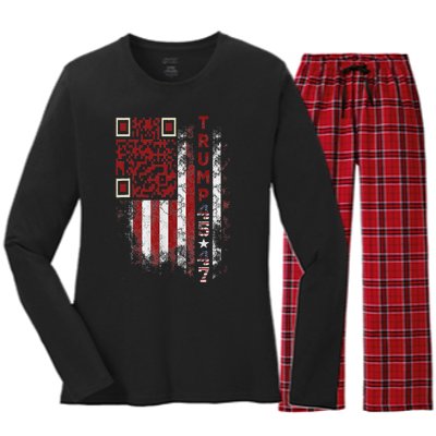 Funny Qr Scan Me President Trump 4547 Trump Dancing Code Women's Long Sleeve Flannel Pajama Set 