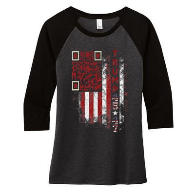 Funny Qr Scan Me President Trump 4547 Trump Dancing Code Women's Tri-Blend 3/4-Sleeve Raglan Shirt