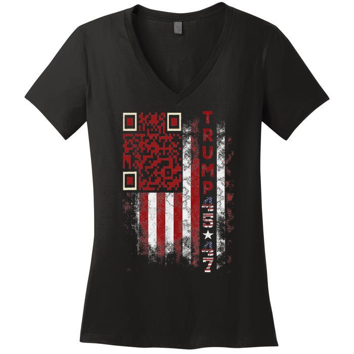 Funny Qr Scan Me President Trump 4547 Trump Dancing Code Women's V-Neck T-Shirt