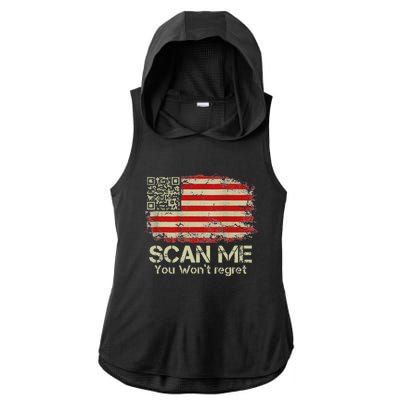 Funny Qr Scan Me President Trump 4547 Trump Dancing Us Flag Ladies PosiCharge Tri-Blend Wicking Draft Hoodie Tank