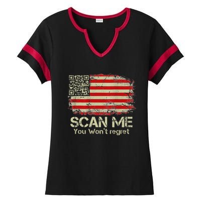 Funny Qr Scan Me President Trump 4547 Trump Dancing Us Flag Ladies Halftime Notch Neck Tee