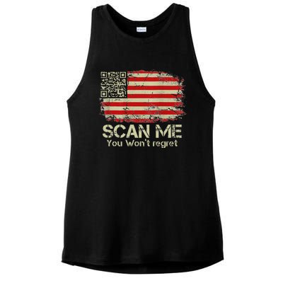 Funny Qr Scan Me President Trump 4547 Trump Dancing Us Flag Ladies PosiCharge Tri-Blend Wicking Tank