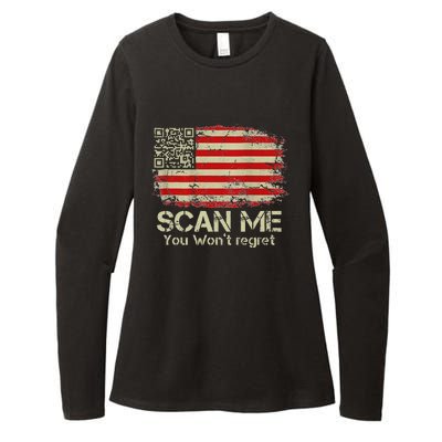 Funny Qr Scan Me President Trump 4547 Trump Dancing Us Flag Womens CVC Long Sleeve Shirt