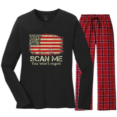 Funny Qr Scan Me President Trump 4547 Trump Dancing Us Flag Women's Long Sleeve Flannel Pajama Set 