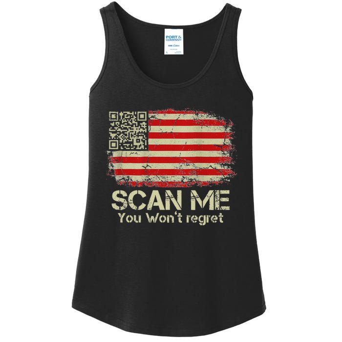 Funny Qr Scan Me President Trump 4547 Trump Dancing Us Flag Ladies Essential Tank