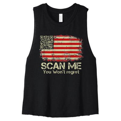 Funny Qr Scan Me President Trump 4547 Trump Dancing Us Flag Women's Racerback Cropped Tank