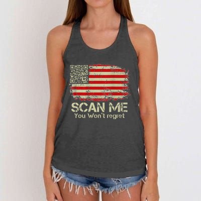 Funny Qr Scan Me President Trump 4547 Trump Dancing Us Flag Women's Knotted Racerback Tank