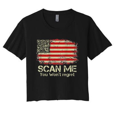 Funny Qr Scan Me President Trump 4547 Trump Dancing Us Flag Women's Crop Top Tee