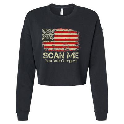 Funny Qr Scan Me President Trump 4547 Trump Dancing Us Flag Cropped Pullover Crew