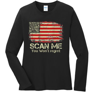 Funny Qr Scan Me President Trump 4547 Trump Dancing Us Flag Ladies Long Sleeve Shirt