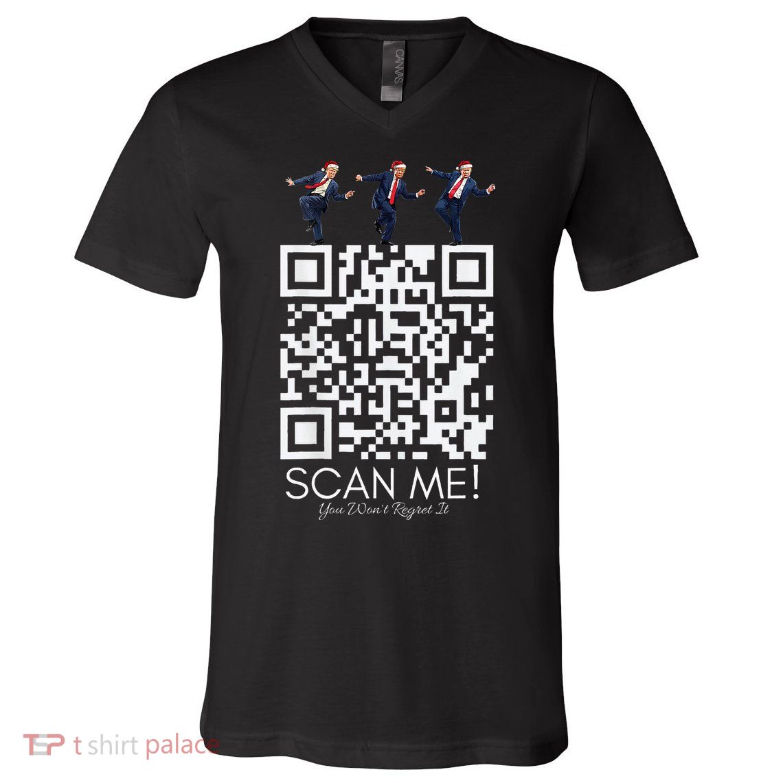 Funny Qr Scan Me President Qr Trump Dancing Hat Christmas V-Neck T-Shirt