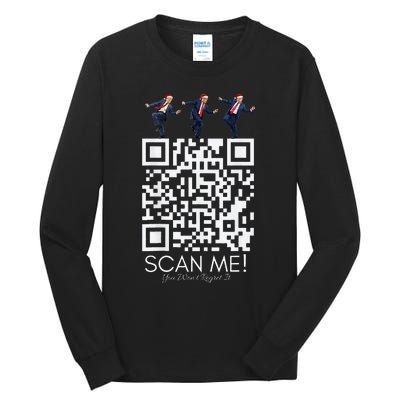 Funny Qr Scan Me President Qr Trump Dancing Hat Christmas Tall Long Sleeve T-Shirt