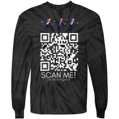 Funny Qr Scan Me President Qr Trump Dancing Hat Christmas Tie-Dye Long Sleeve Shirt