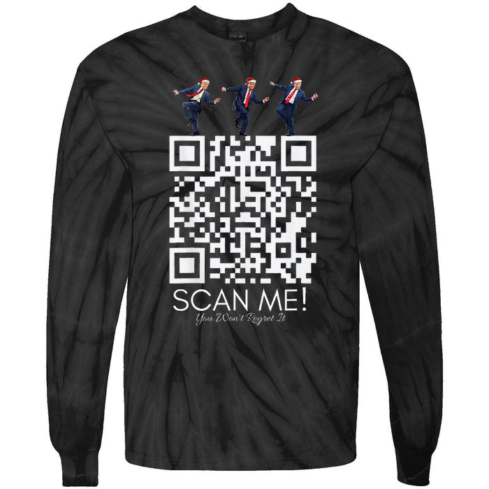 Funny Qr Scan Me President Qr Trump Dancing Hat Christmas Tie-Dye Long Sleeve Shirt