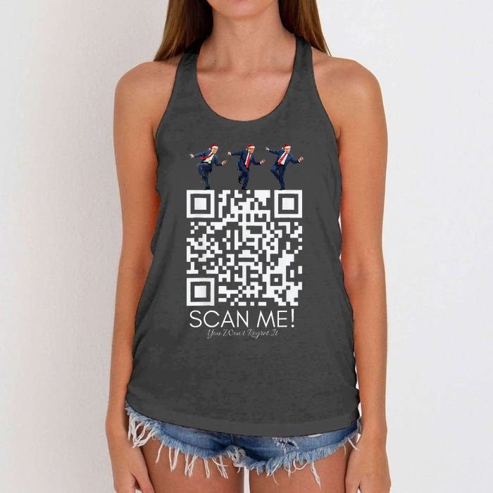 Funny Qr Scan Me President Qr Trump Dancing Hat Christmas Women's Knotted Racerback Tank