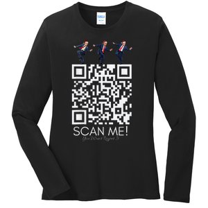 Funny Qr Scan Me President Qr Trump Dancing Hat Christmas Ladies Long Sleeve Shirt