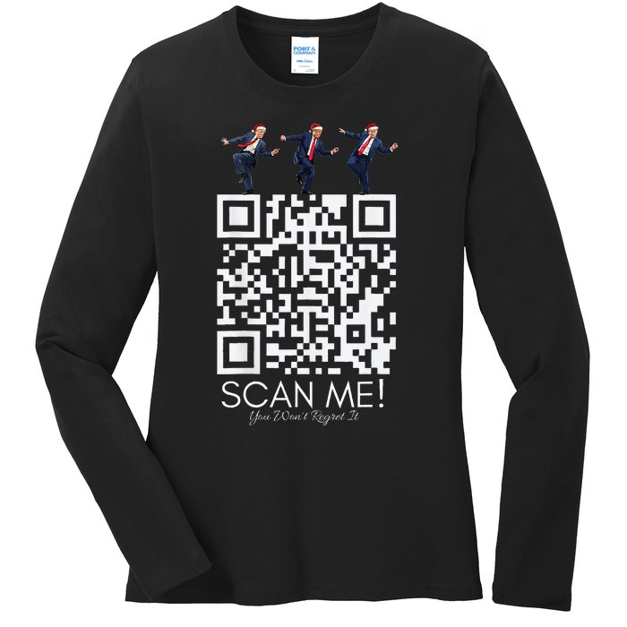 Funny Qr Scan Me President Qr Trump Dancing Hat Christmas Ladies Long Sleeve Shirt