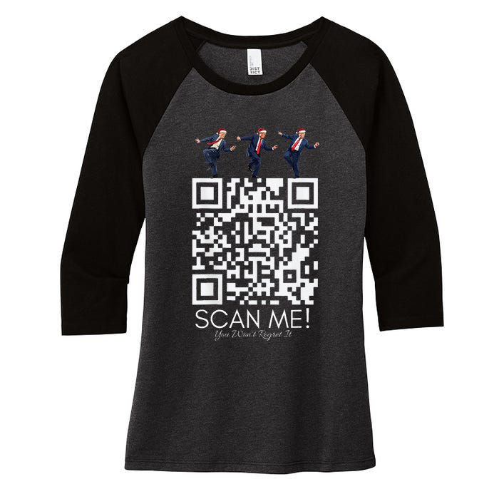 Funny Qr Scan Me President Qr Trump Dancing Hat Christmas Women's Tri-Blend 3/4-Sleeve Raglan Shirt