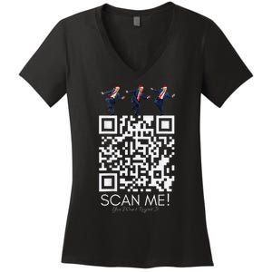 Funny Qr Scan Me President Qr Trump Dancing Hat Christmas Women's V-Neck T-Shirt