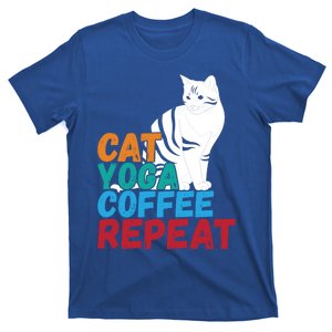 Funny Quote Spiritual Namaste Design Cat Yoga Coffee Repeat Gift T-Shirt