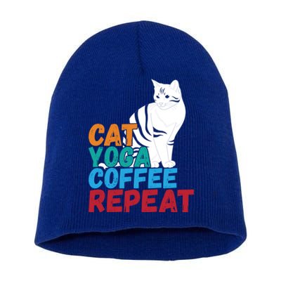 Funny Quote Spiritual Namaste Design Cat Yoga Coffee Repeat Gift Short Acrylic Beanie