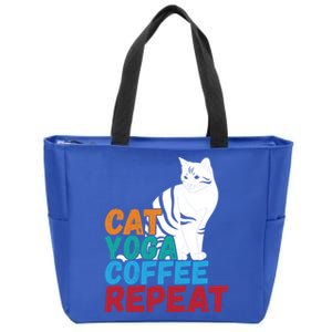 Funny Quote Spiritual Namaste Design Cat Yoga Coffee Repeat Gift Zip Tote Bag