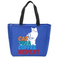 Funny Quote Spiritual Namaste Design Cat Yoga Coffee Repeat Gift Zip Tote Bag