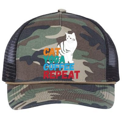 Funny Quote Spiritual Namaste Design Cat Yoga Coffee Repeat Gift Retro Rope Trucker Hat Cap