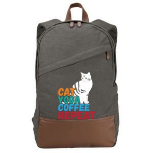 Funny Quote Spiritual Namaste Design Cat Yoga Coffee Repeat Gift Cotton Canvas Backpack