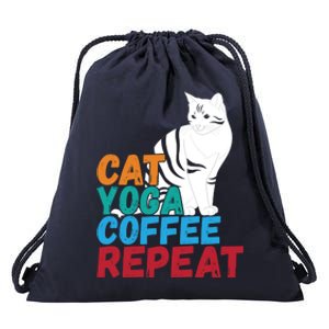 Funny Quote Spiritual Namaste Design Cat Yoga Coffee Repeat Gift Drawstring Bag