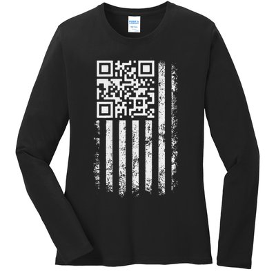 Funny Qr Scan Me President Trump 4547 Trump Dancing Code Ladies Long Sleeve Shirt