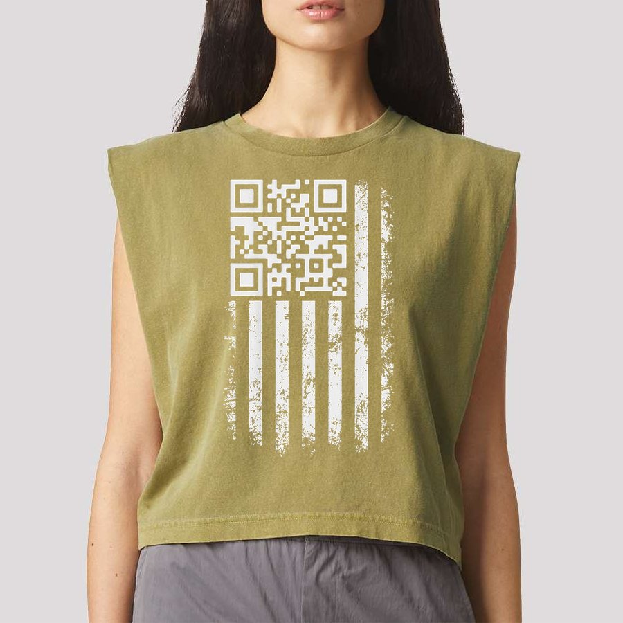 Funny Qr Scan Me President Trump 4547 Trump Dancing Code Garment-Dyed Women's Muscle Tee