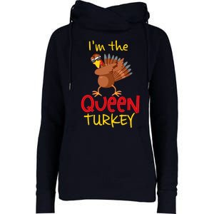 Funny Queen Turkey Matching Family Group Thanksgiving Party Womens Funnel Neck Pullover Hood